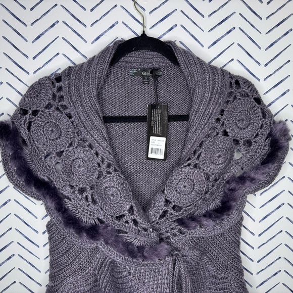 NWT Sioni Crochet Fur Trim Sweater Shrug Small/medium - Picture 3 of 12